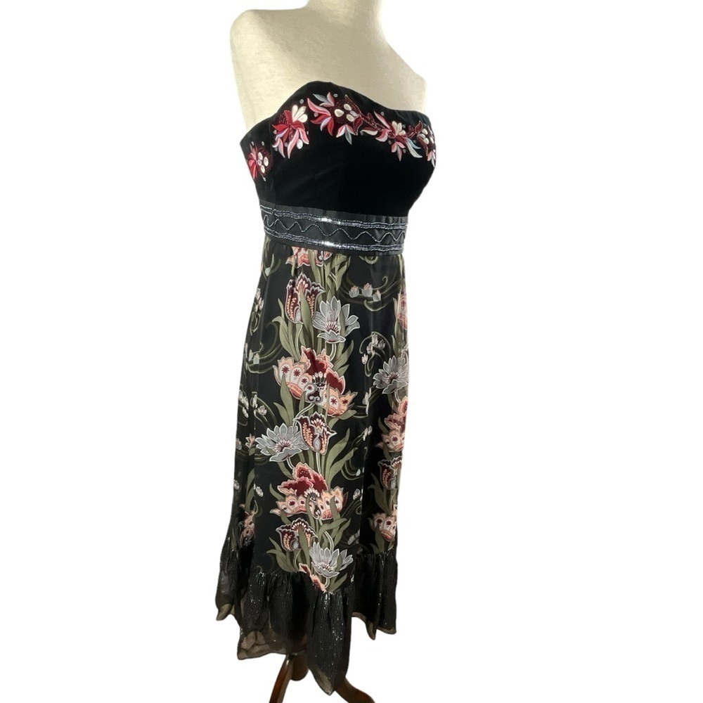 Nanette Lepore  Heirloom Embroidered‎ Sleeveless Velvet Silk Floral Dress - Picture 7 of 15